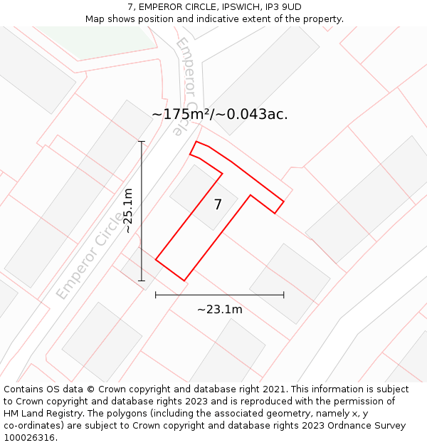 7, EMPEROR CIRCLE, IPSWICH, IP3 9UD: Plot and title map