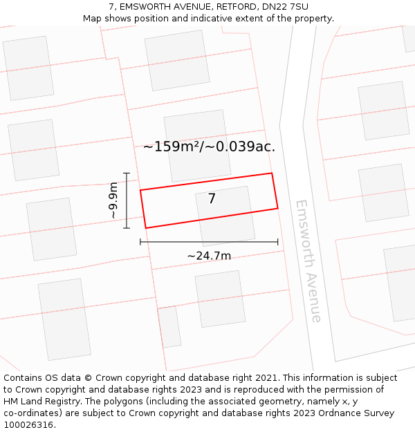 7, EMSWORTH AVENUE, RETFORD, DN22 7SU: Plot and title map