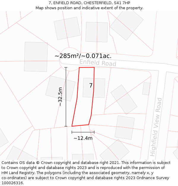 7, ENFIELD ROAD, CHESTERFIELD, S41 7HP: Plot and title map
