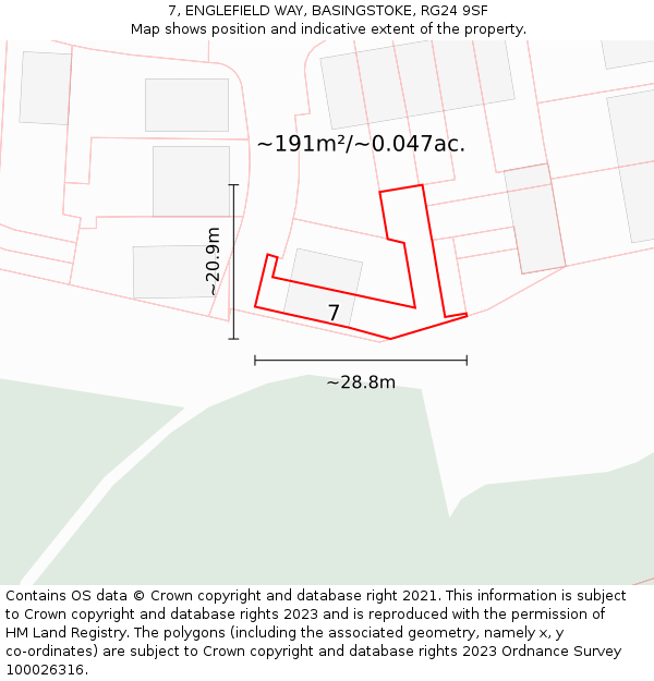 7, ENGLEFIELD WAY, BASINGSTOKE, RG24 9SF: Plot and title map