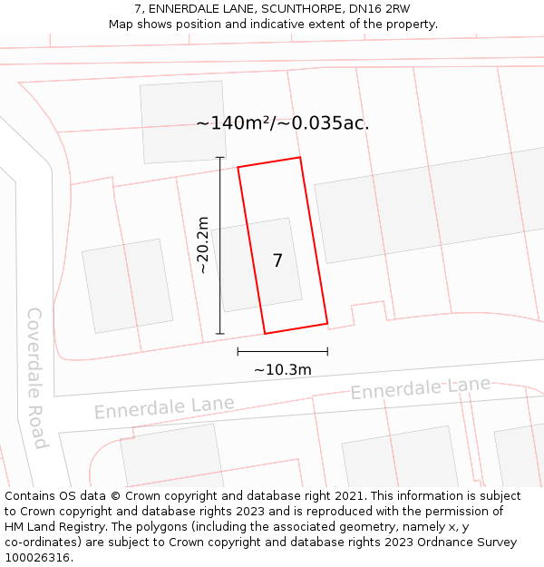 7, ENNERDALE LANE, SCUNTHORPE, DN16 2RW: Plot and title map