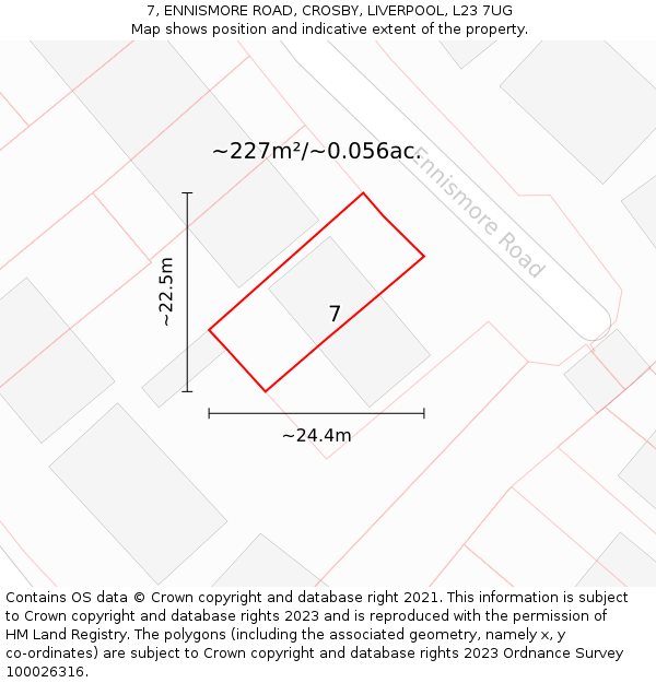 7, ENNISMORE ROAD, CROSBY, LIVERPOOL, L23 7UG: Plot and title map