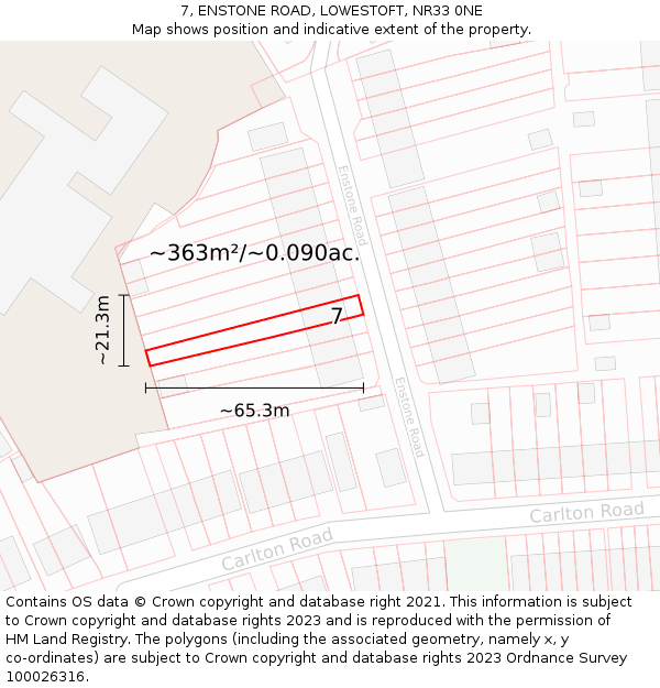 7, ENSTONE ROAD, LOWESTOFT, NR33 0NE: Plot and title map