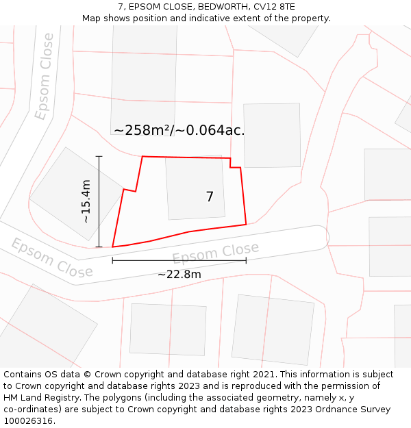 7, EPSOM CLOSE, BEDWORTH, CV12 8TE: Plot and title map