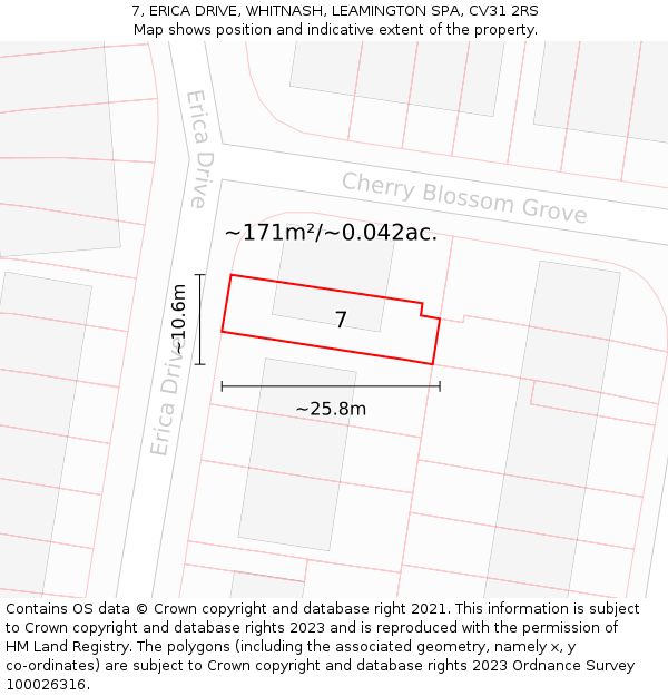 7, ERICA DRIVE, WHITNASH, LEAMINGTON SPA, CV31 2RS: Plot and title map