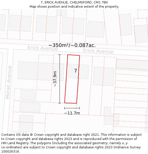 7, ERICK AVENUE, CHELMSFORD, CM1 7BX: Plot and title map