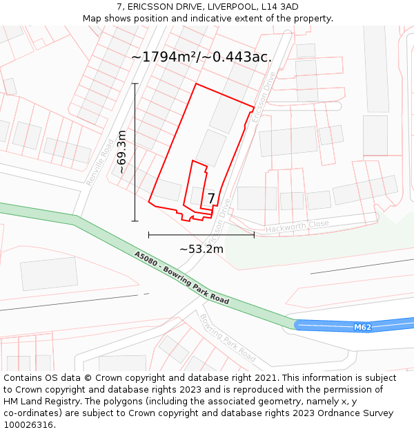 7, ERICSSON DRIVE, LIVERPOOL, L14 3AD: Plot and title map