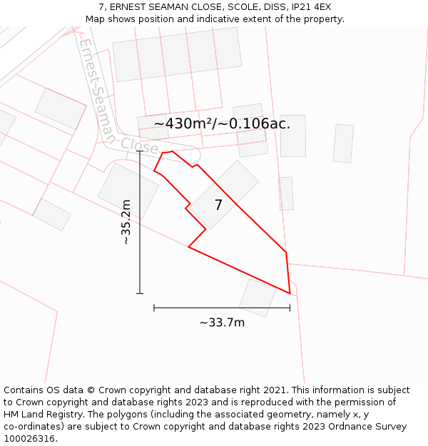 7, ERNEST SEAMAN CLOSE, SCOLE, DISS, IP21 4EX: Plot and title map