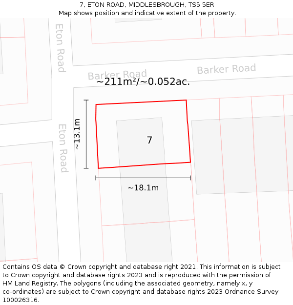 7, ETON ROAD, MIDDLESBROUGH, TS5 5ER: Plot and title map