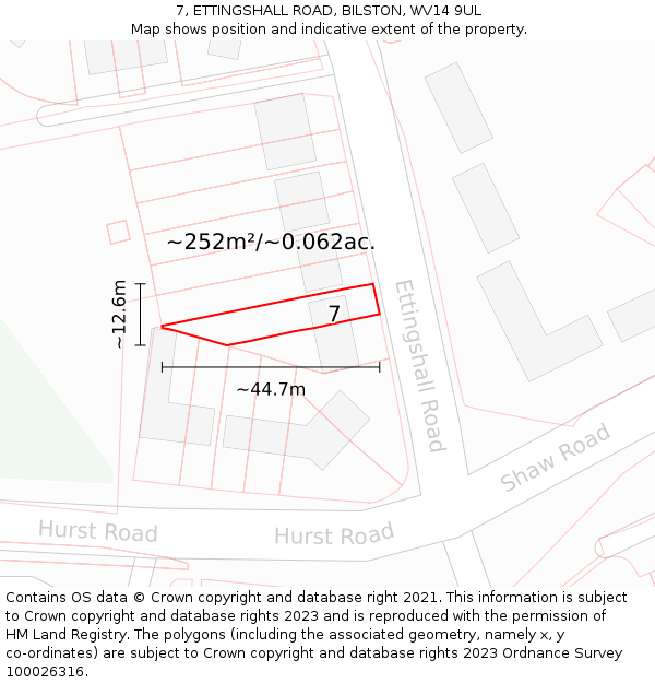 7, ETTINGSHALL ROAD, BILSTON, WV14 9UL: Plot and title map