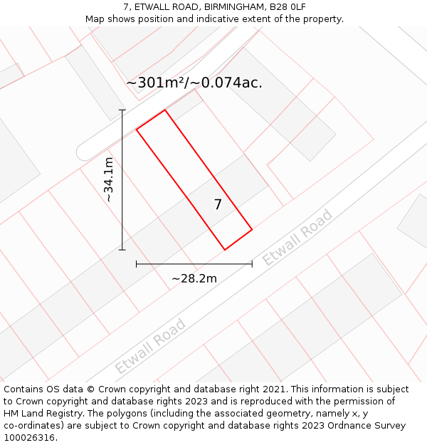 7, ETWALL ROAD, BIRMINGHAM, B28 0LF: Plot and title map