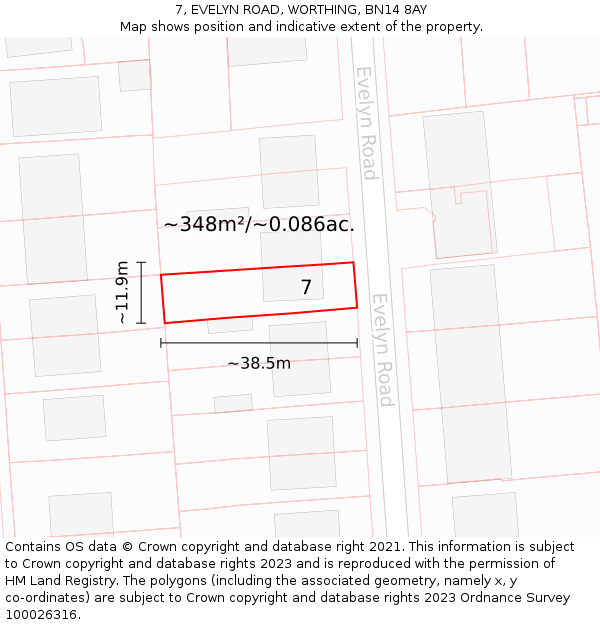 7, EVELYN ROAD, WORTHING, BN14 8AY: Plot and title map
