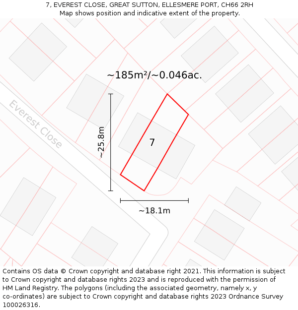7, EVEREST CLOSE, GREAT SUTTON, ELLESMERE PORT, CH66 2RH: Plot and title map
