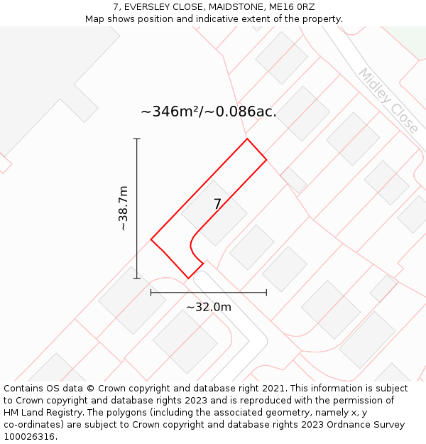 7, EVERSLEY CLOSE, MAIDSTONE, ME16 0RZ: Plot and title map