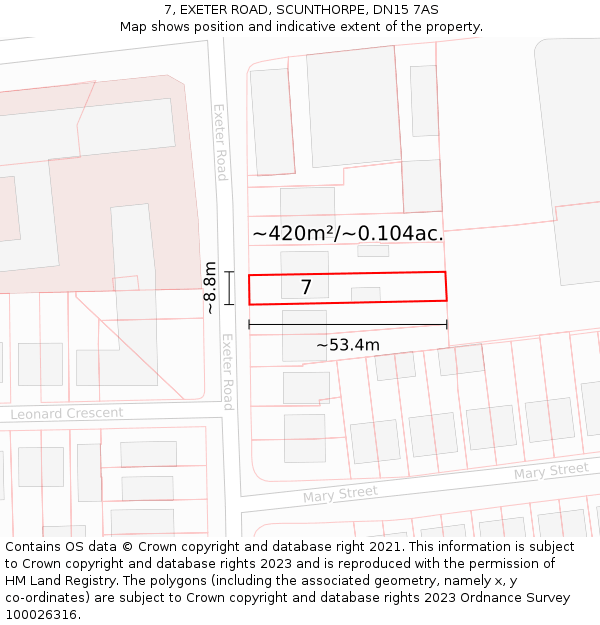 7, EXETER ROAD, SCUNTHORPE, DN15 7AS: Plot and title map