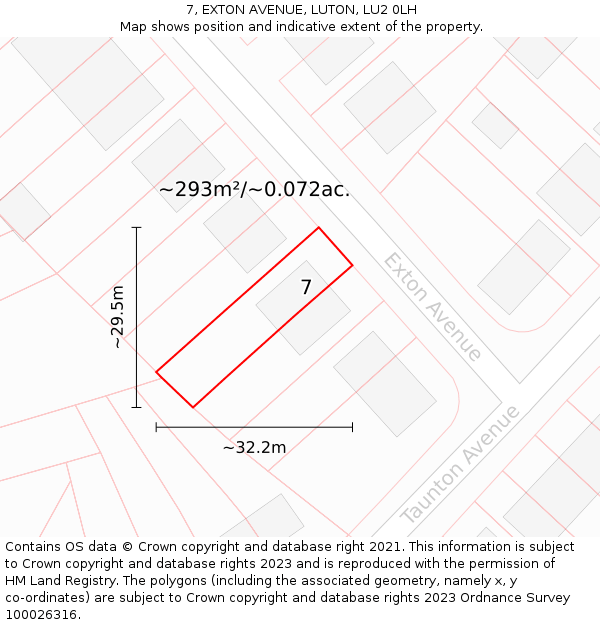 7, EXTON AVENUE, LUTON, LU2 0LH: Plot and title map