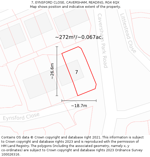7, EYNSFORD CLOSE, CAVERSHAM, READING, RG4 6QX: Plot and title map