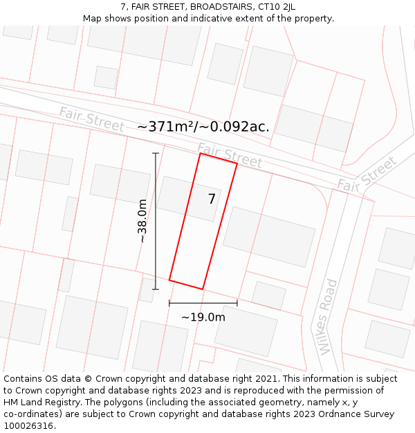7, FAIR STREET, BROADSTAIRS, CT10 2JL: Plot and title map