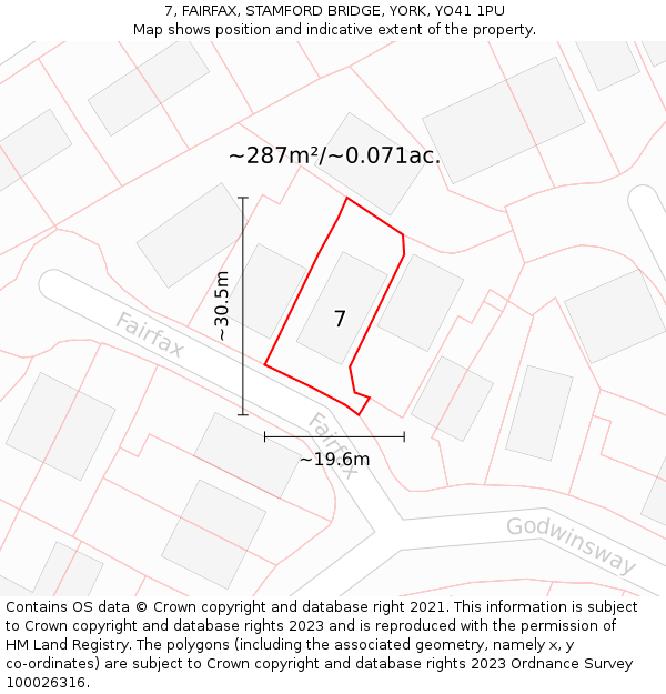 7, FAIRFAX, STAMFORD BRIDGE, YORK, YO41 1PU: Plot and title map