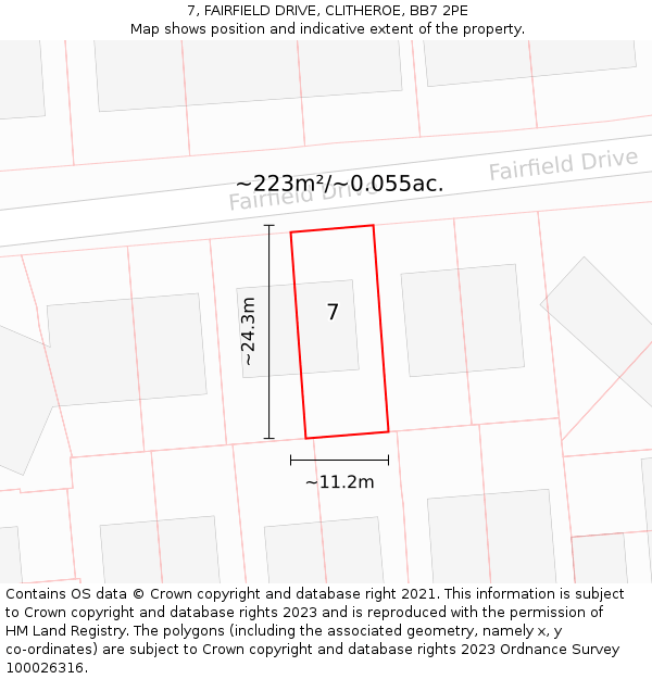 7, FAIRFIELD DRIVE, CLITHEROE, BB7 2PE: Plot and title map