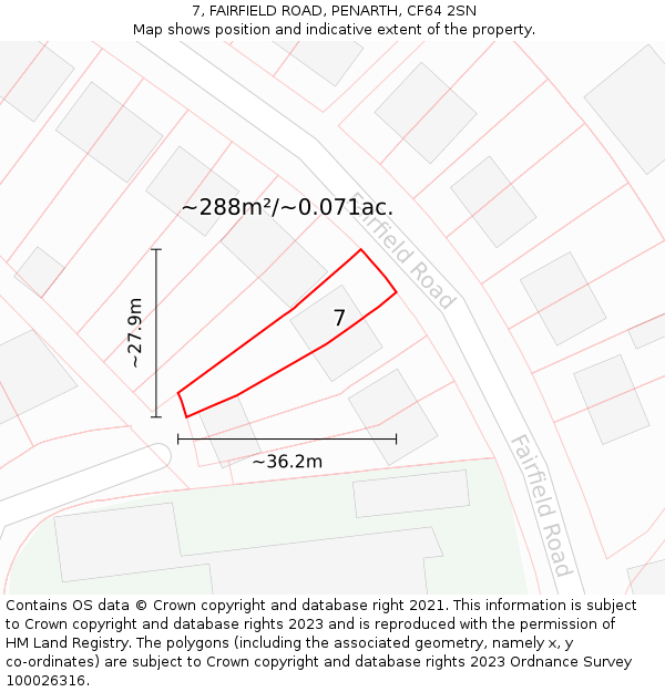 7, FAIRFIELD ROAD, PENARTH, CF64 2SN: Plot and title map