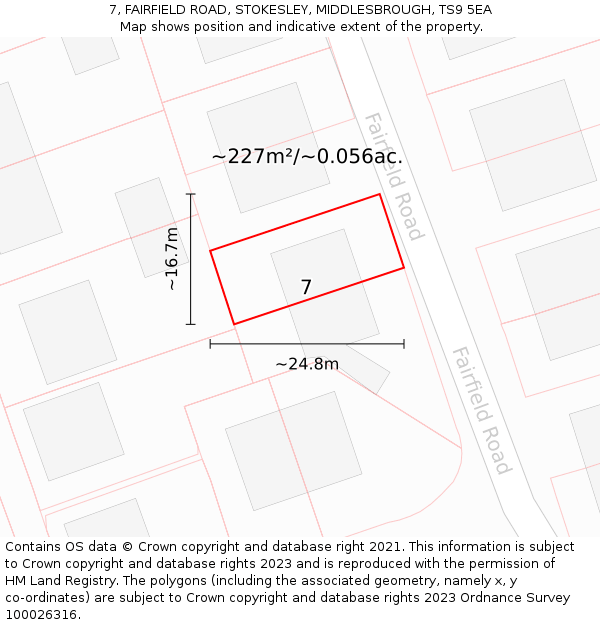7, FAIRFIELD ROAD, STOKESLEY, MIDDLESBROUGH, TS9 5EA: Plot and title map