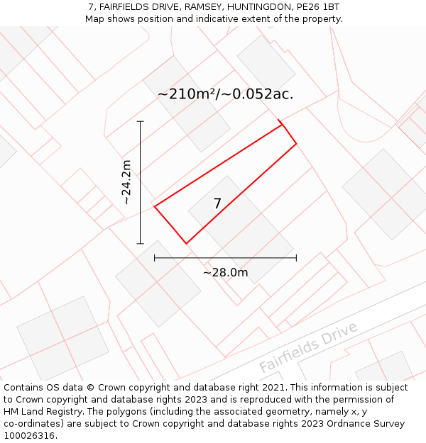 7, FAIRFIELDS DRIVE, RAMSEY, HUNTINGDON, PE26 1BT: Plot and title map