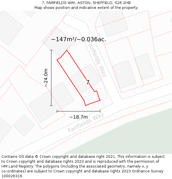 7, FAIRFIELDS WAY, ASTON, SHEFFIELD, S26 2HB: Plot and title map