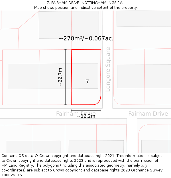 7, FAIRHAM DRIVE, NOTTINGHAM, NG8 1AL: Plot and title map