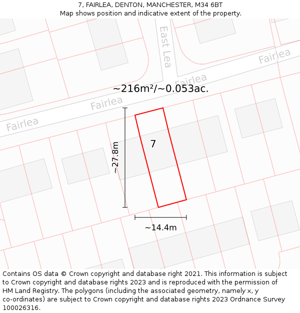 7, FAIRLEA, DENTON, MANCHESTER, M34 6BT: Plot and title map