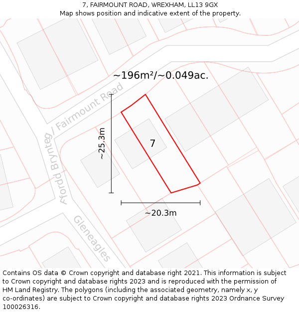 7, FAIRMOUNT ROAD, WREXHAM, LL13 9GX: Plot and title map
