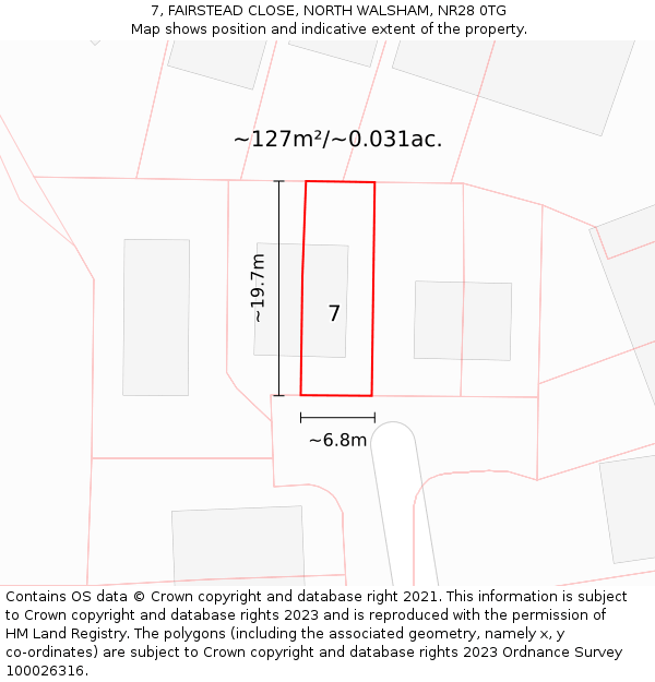7, FAIRSTEAD CLOSE, NORTH WALSHAM, NR28 0TG: Plot and title map