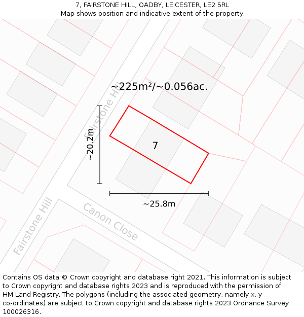 7, FAIRSTONE HILL, OADBY, LEICESTER, LE2 5RL: Plot and title map
