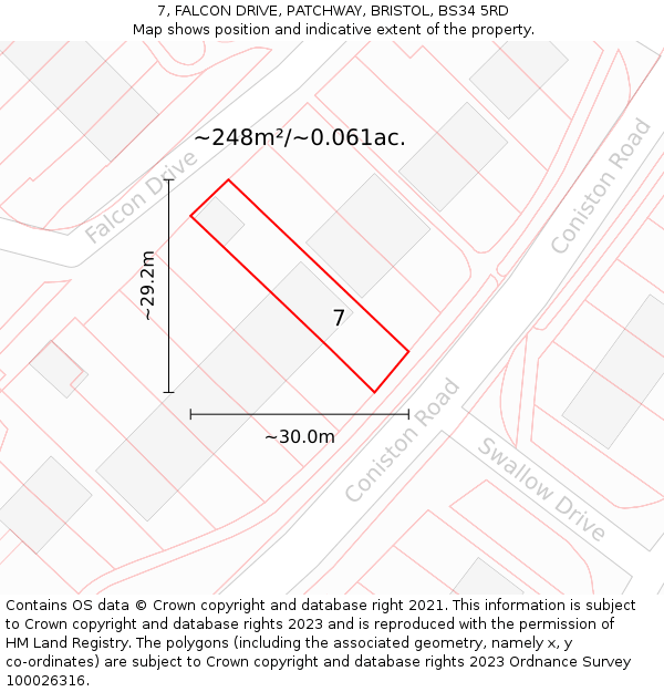 7, FALCON DRIVE, PATCHWAY, BRISTOL, BS34 5RD: Plot and title map