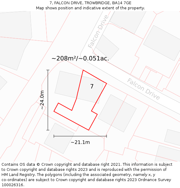 7, FALCON DRIVE, TROWBRIDGE, BA14 7GE: Plot and title map