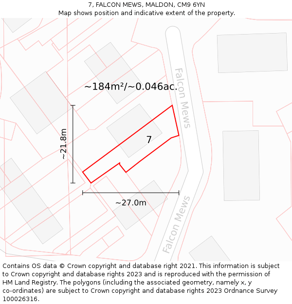 7, FALCON MEWS, MALDON, CM9 6YN: Plot and title map