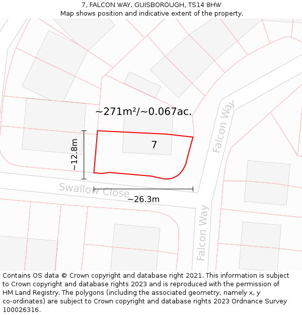 7, FALCON WAY, GUISBOROUGH, TS14 8HW: Plot and title map