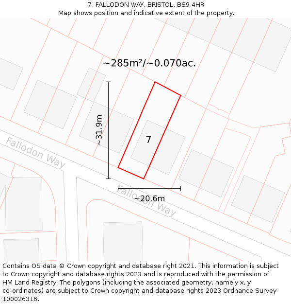 7, FALLODON WAY, BRISTOL, BS9 4HR: Plot and title map