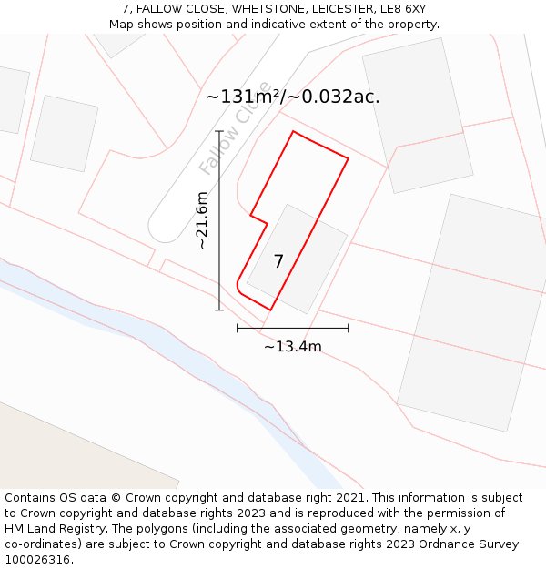 7, FALLOW CLOSE, WHETSTONE, LEICESTER, LE8 6XY: Plot and title map