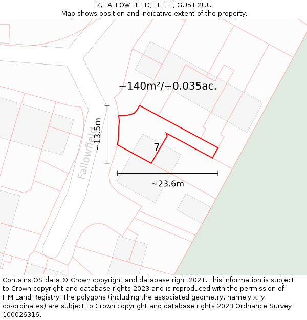 7, FALLOW FIELD, FLEET, GU51 2UU: Plot and title map