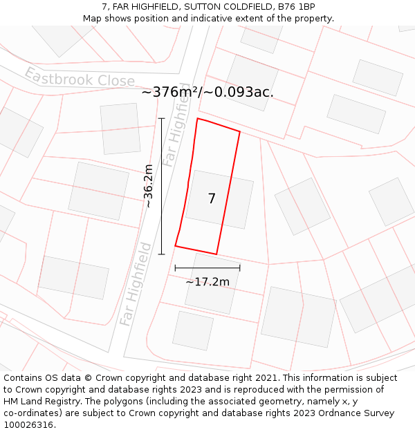 7, FAR HIGHFIELD, SUTTON COLDFIELD, B76 1BP: Plot and title map