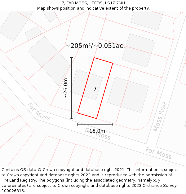 7, FAR MOSS, LEEDS, LS17 7NU: Plot and title map