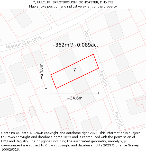 7, FARCLIFF, SPROTBROUGH, DONCASTER, DN5 7RE: Plot and title map