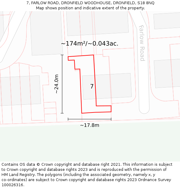 7, FARLOW ROAD, DRONFIELD WOODHOUSE, DRONFIELD, S18 8NQ: Plot and title map