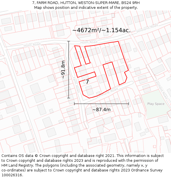 7, FARM ROAD, HUTTON, WESTON-SUPER-MARE, BS24 9RH: Plot and title map