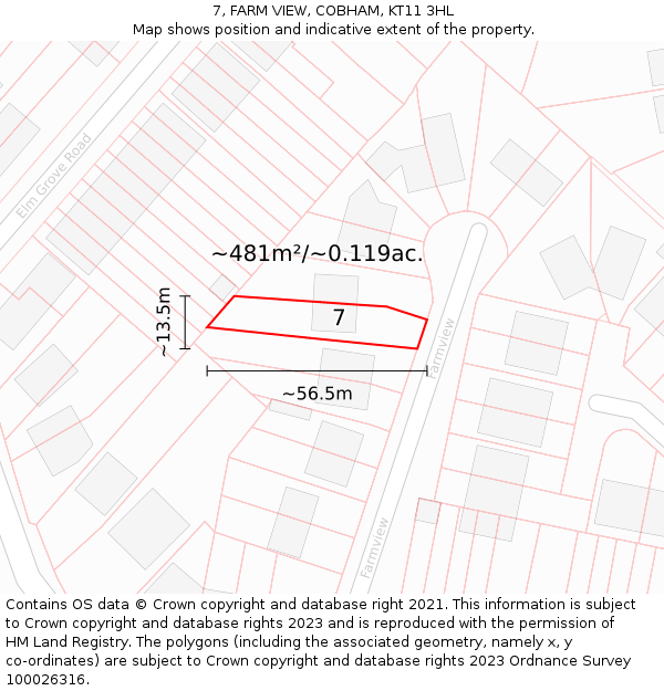 7, FARM VIEW, COBHAM, KT11 3HL: Plot and title map