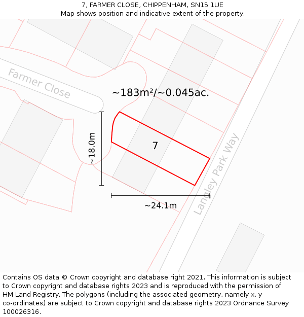 7, FARMER CLOSE, CHIPPENHAM, SN15 1UE: Plot and title map