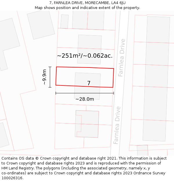 7, FARNLEA DRIVE, MORECAMBE, LA4 6JU: Plot and title map