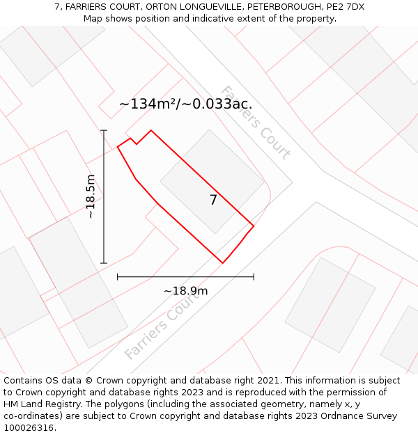 7, FARRIERS COURT, ORTON LONGUEVILLE, PETERBOROUGH, PE2 7DX: Plot and title map