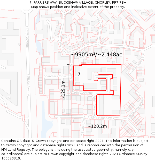 7, FARRIERS WAY, BUCKSHAW VILLAGE, CHORLEY, PR7 7BH: Plot and title map